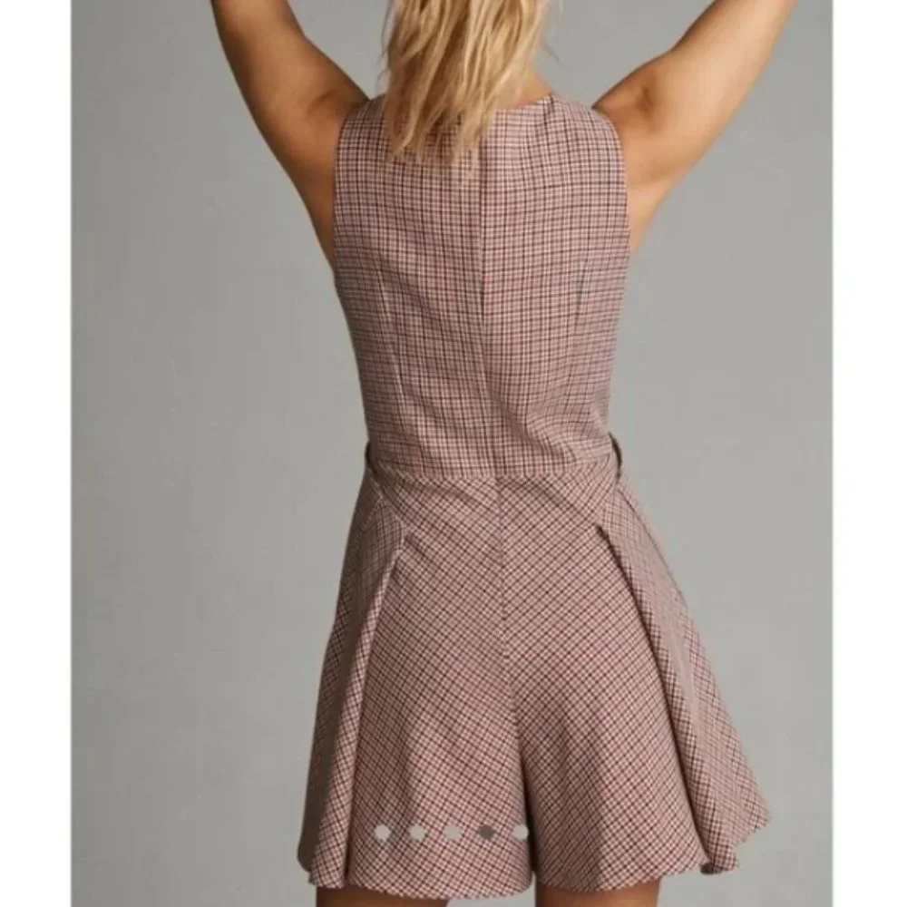 SOLD Anthropologie Mare Mare Houndstooth Tweed Romper NWT in Red & Black Large - Picture 4 of 16